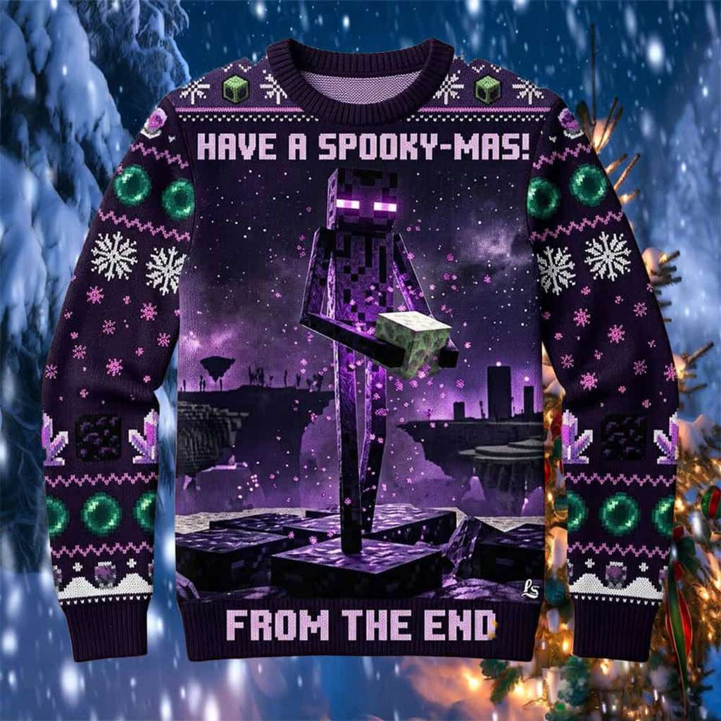 Minecraft Merch 2026 Slender Man Have A Spooky Mas From The End Minecraft Ugly Sweater - Merchluma