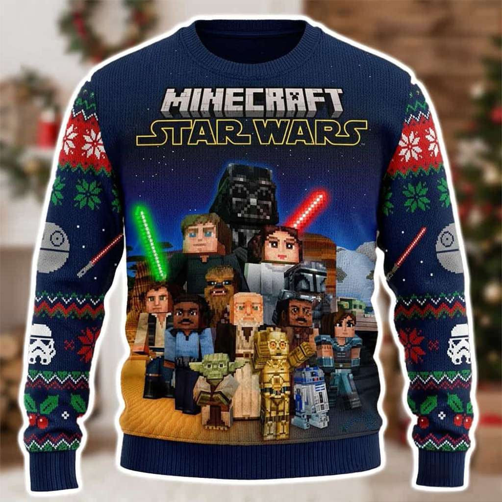 Minecraft x Star Wars All Characters 2026 Ugly Sweater Minecraft Merch Xmas Presents For Son - Merchluma
