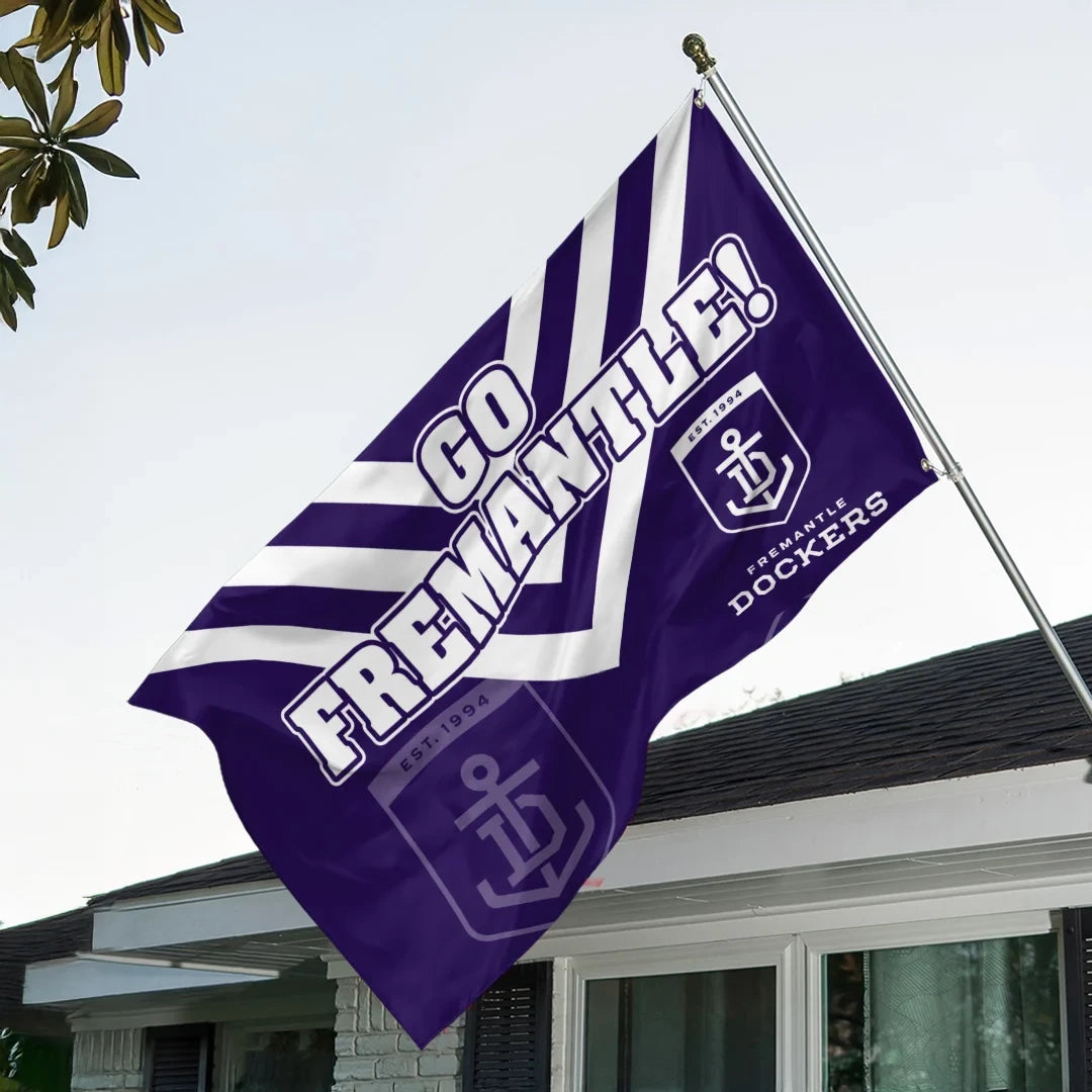 Fremantle Dockers Merch 2026 Go Fremantle Flag Indoor Outdoor Decor Gift For Football Fans - Merchluma
