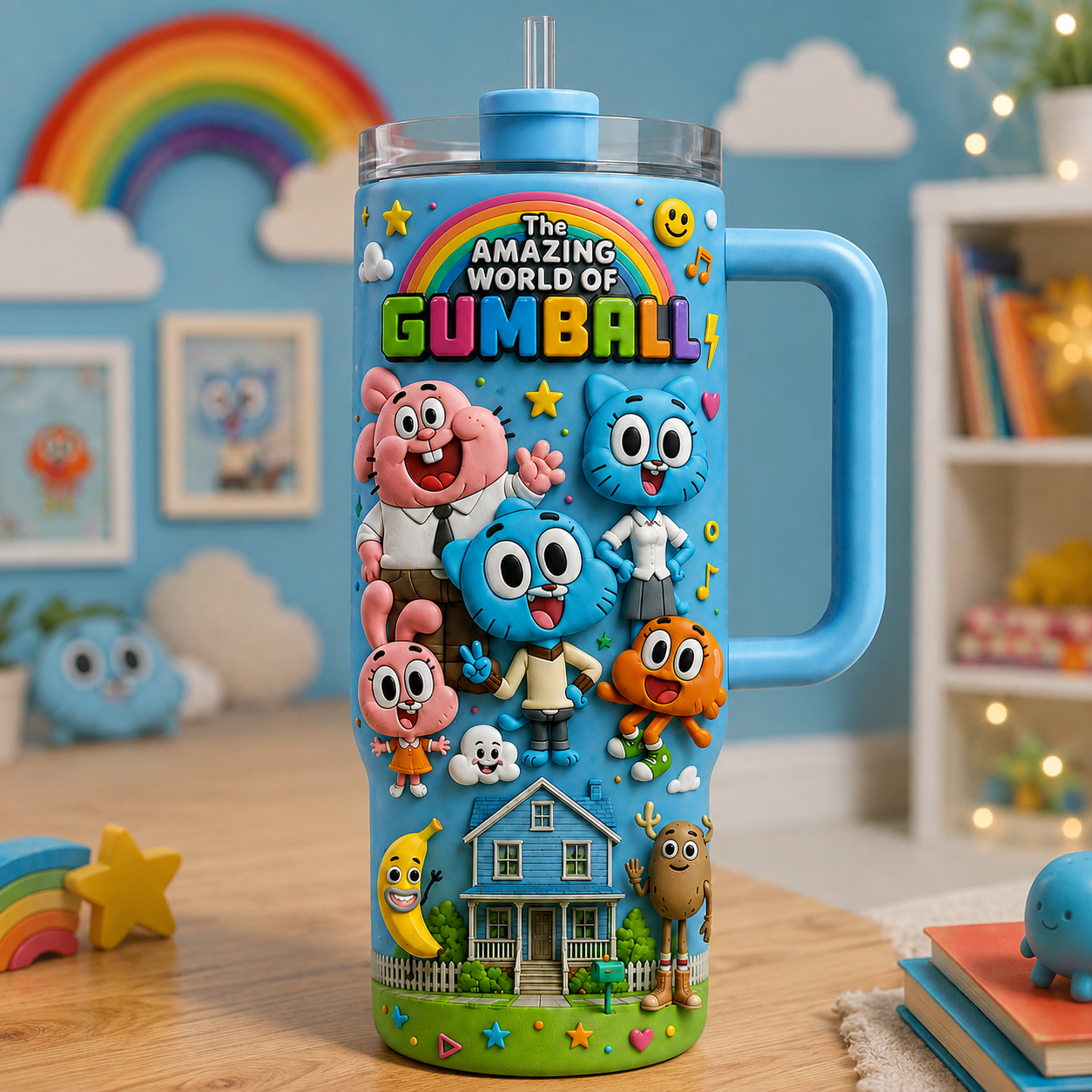 The Amazing World Of Gumball Colorful Cartoon Family Tumbler Fun Animated Character Travel Cup - Merchluma