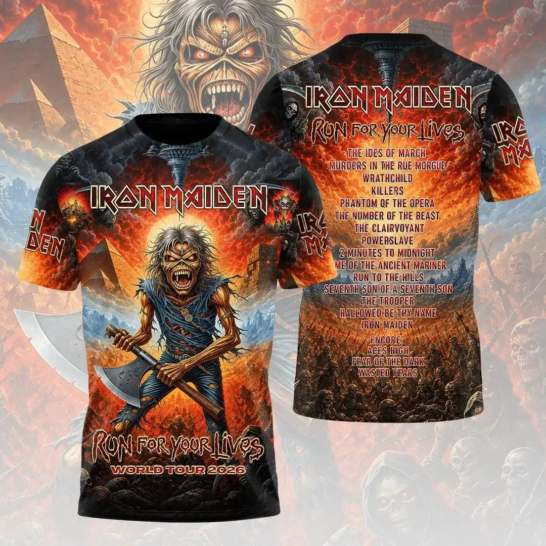 Iron Maiden Merch Run For Your Lives World Tour 2026 T-Shirt Gifts For Husband - Merchluma