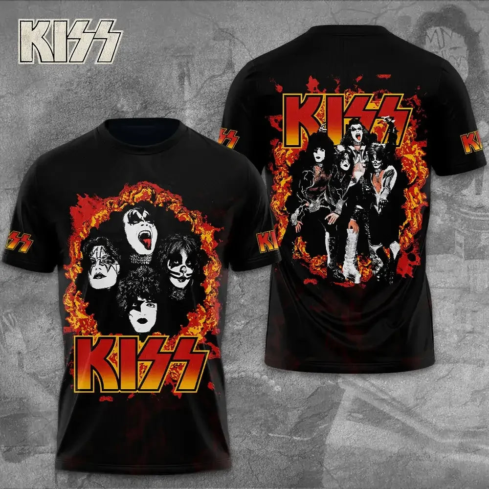 KISS Classic Rock Band Fire Flames T-Shirt KISS Merch Vintage Music Fan Gift - Merchluma