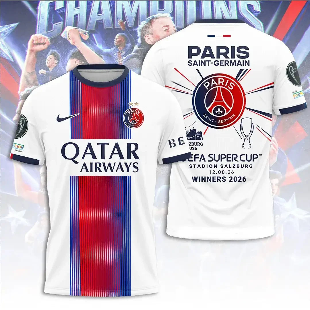 Paris Saint-Germain Merch 2026 UEFA Super Cup Winners Shirt Present For Husband - Merchluma