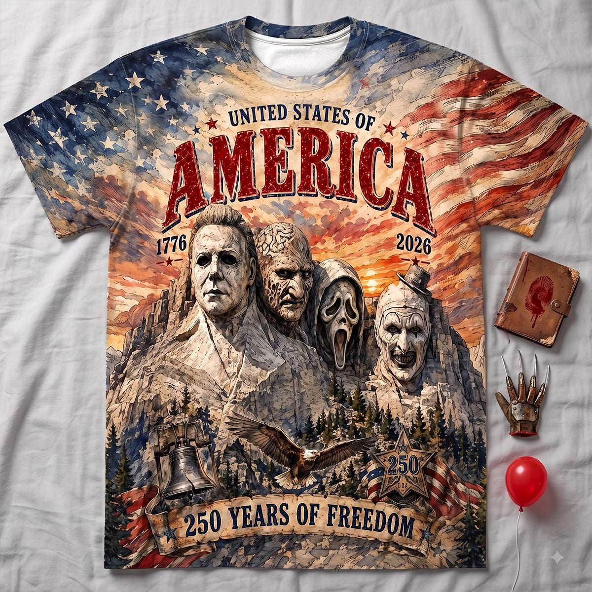 Horror Characters 250 Years Of Freedom T-Shirt Patriotic Tees Gift Ideas For Horror Lovers - Merchluma