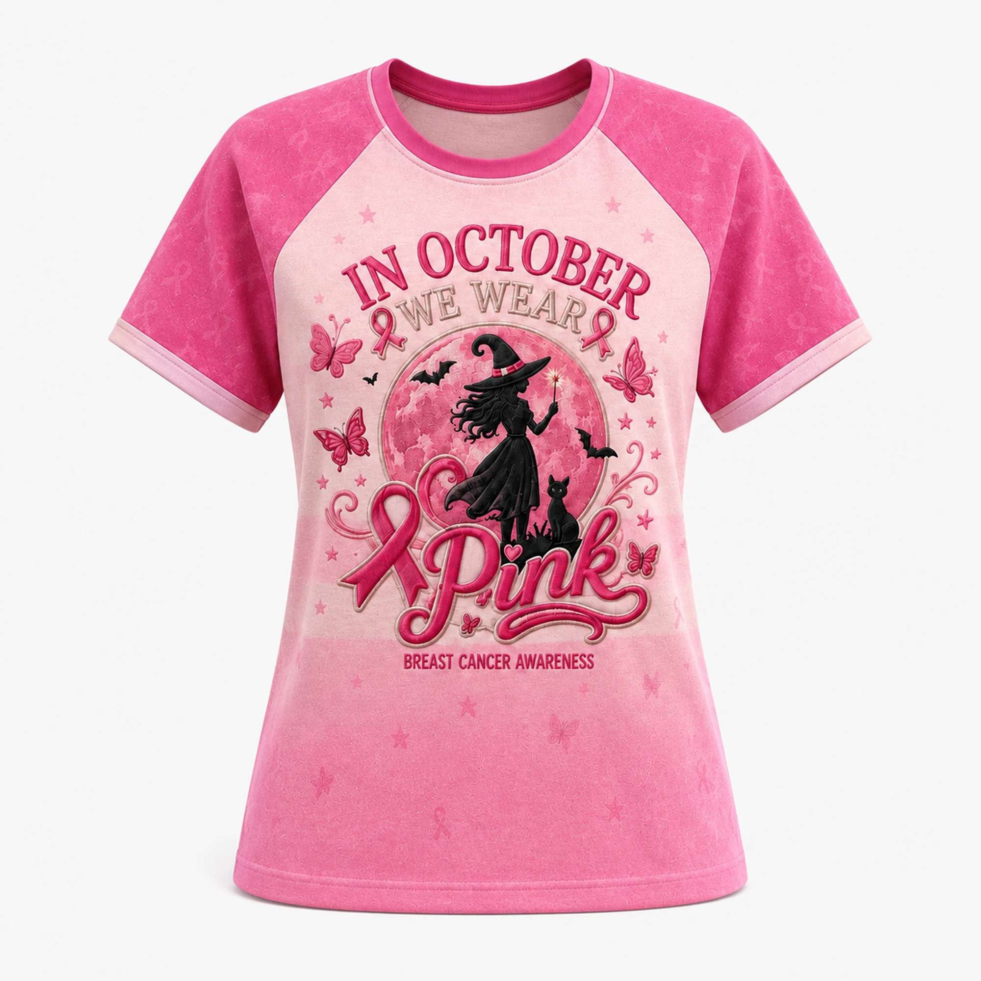 Witch In October We Wear Pink Breast Cancer Awareness Shirt Halloween Gift For Her - Merchluma