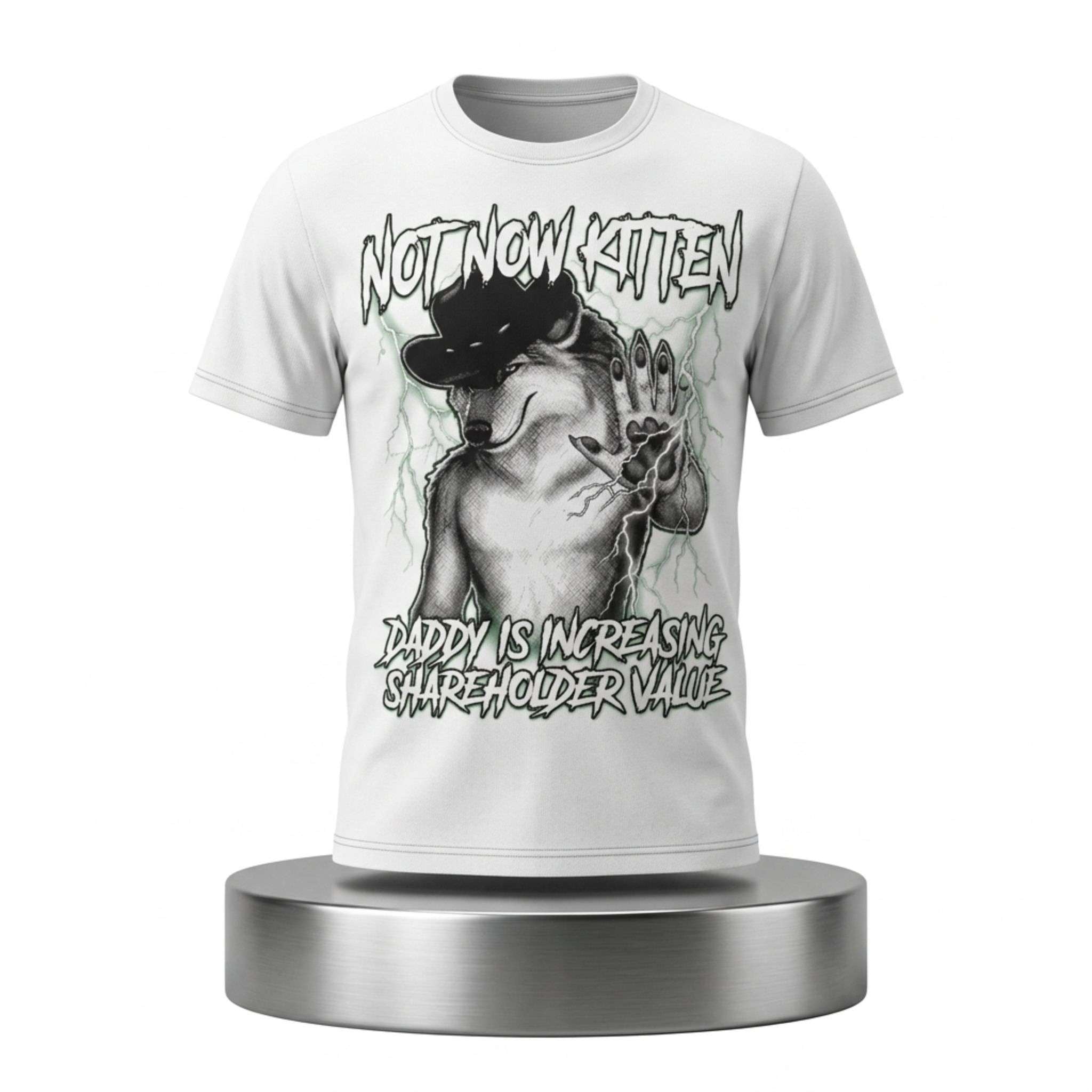 Not Now Kitten Daddy Is Increasing Shareholder Value Wolf Shirt Funny Quote T-Shirts - Merchluma