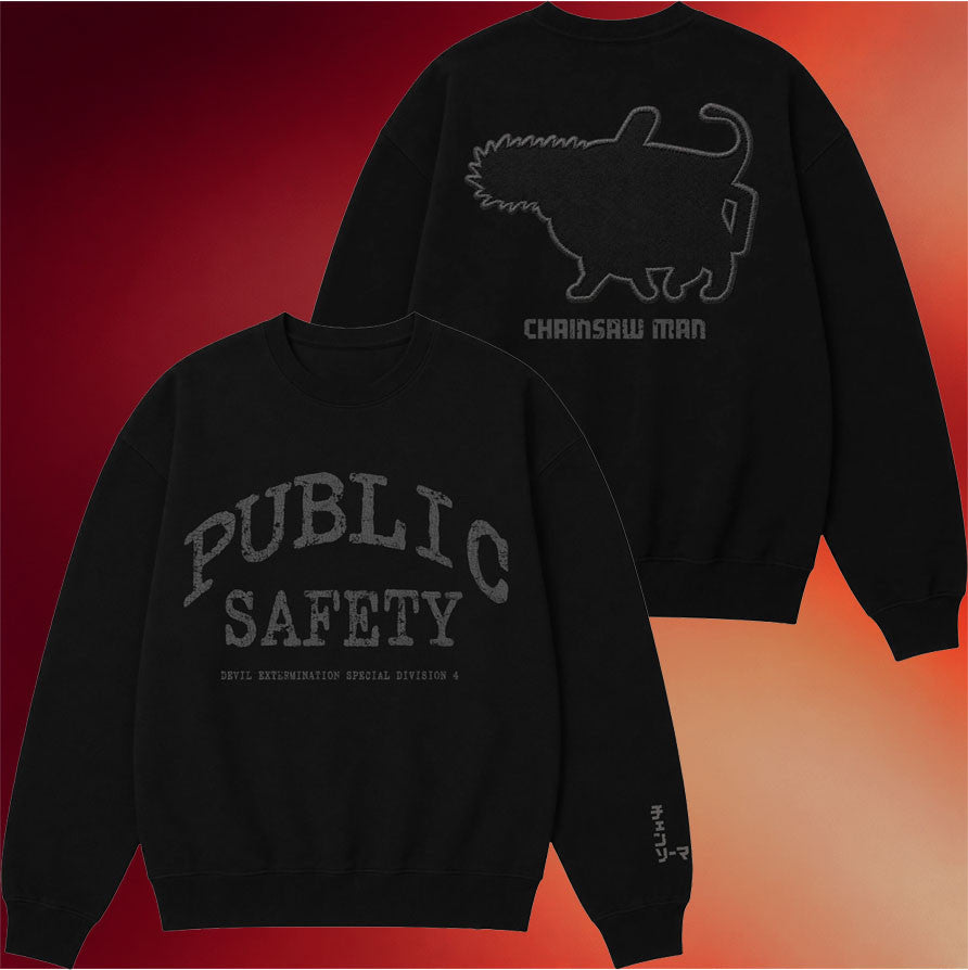 Crunchyroll Chainsaw Man Merch 2026 Chainsaw Man Public Safety Pochita Crewneck Sweatshirt Black - Merchluma