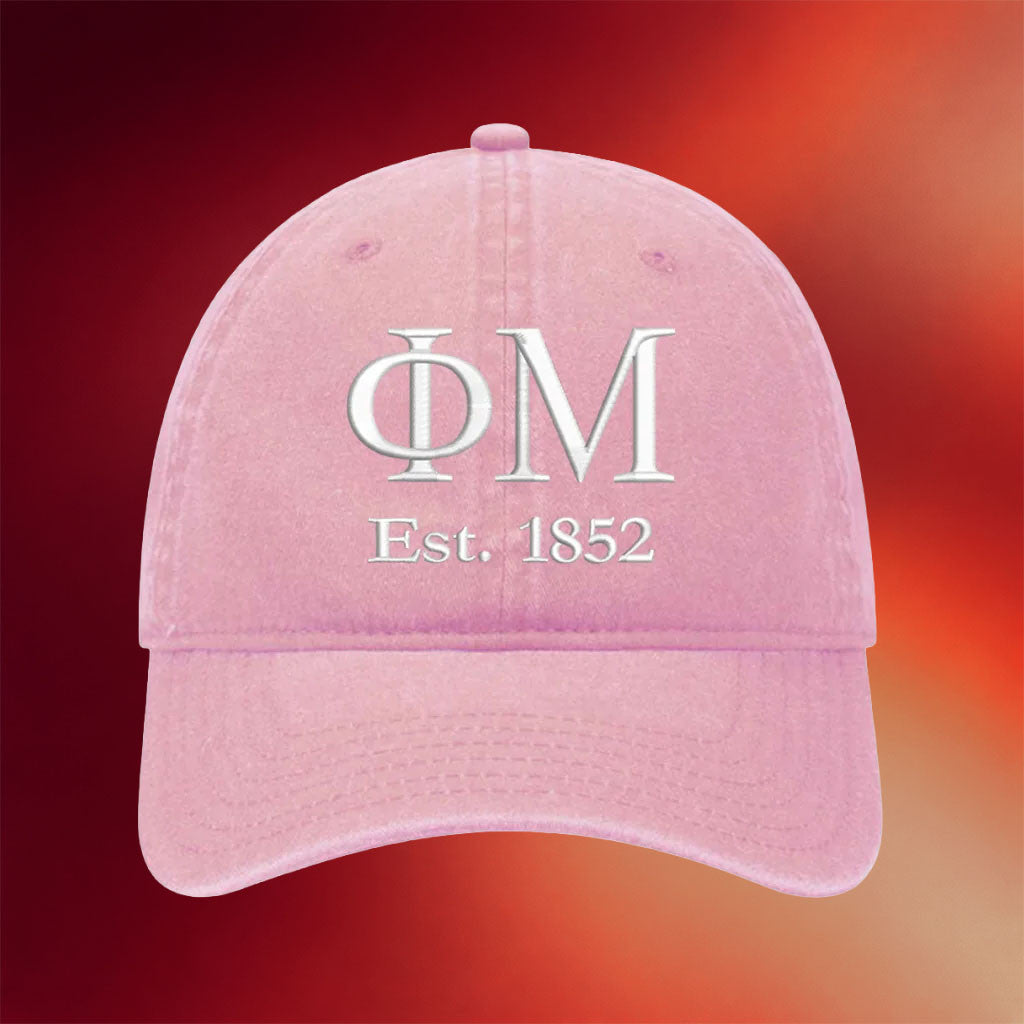 Phi Mu Merch 2026 Phi Mu Est 1852 Embroidered Hat Unique Birthday Gift For Her - Merchluma