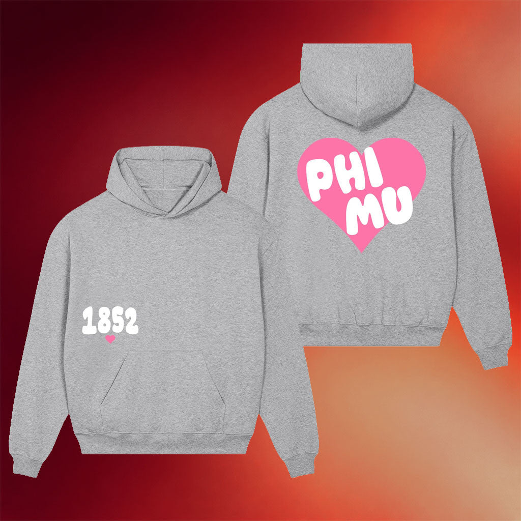 Phi Mu Merch 2026 Phi Mu 1852 Heart Hoodie Best Birthday Gift For Sisters - Merchluma