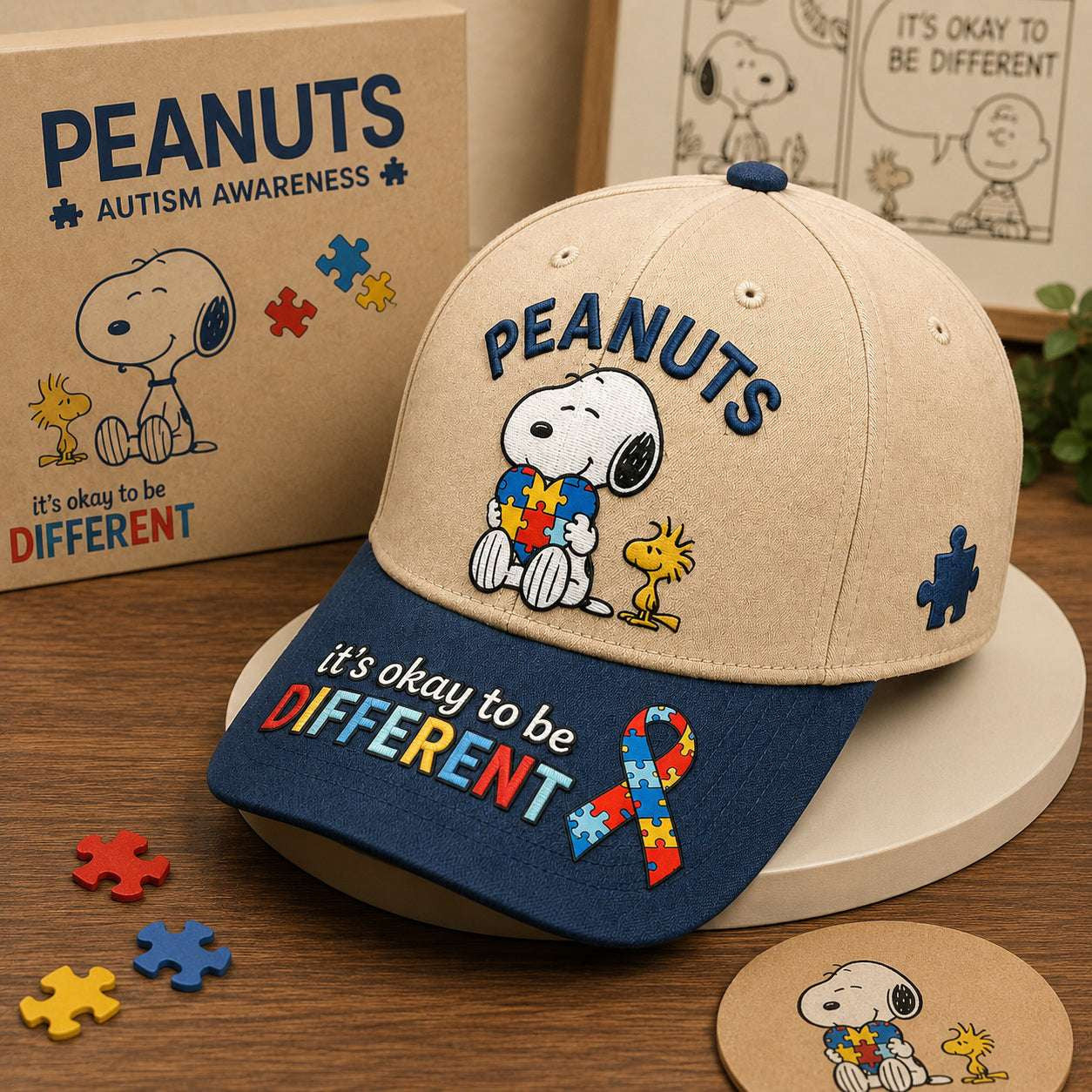 Autism Acceptance Puppy Be Different Be Kind Hat Embroidered Autism Awareness Cap Son Gifts - Merchluma