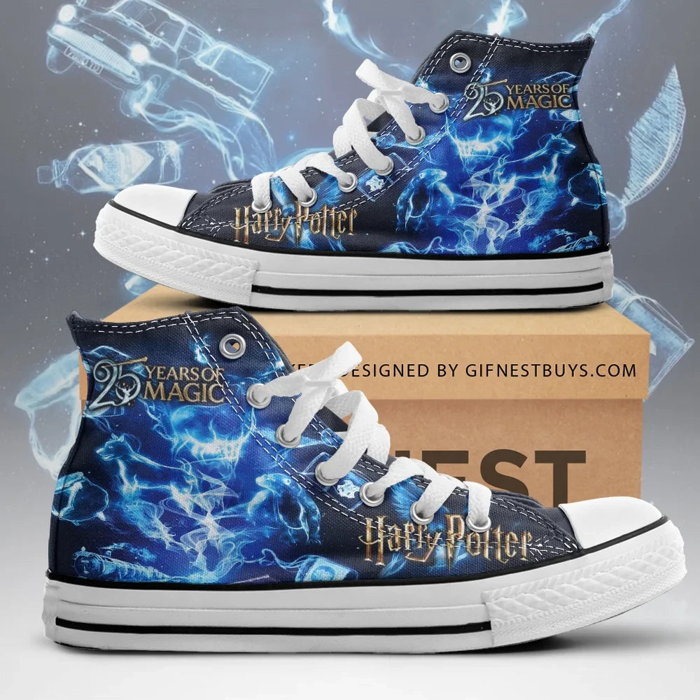 Harry Potter 25th Anniversary High Top Shoes Harry Potter Merch Gift Ideas For Fantasy Lovers - Merchluma