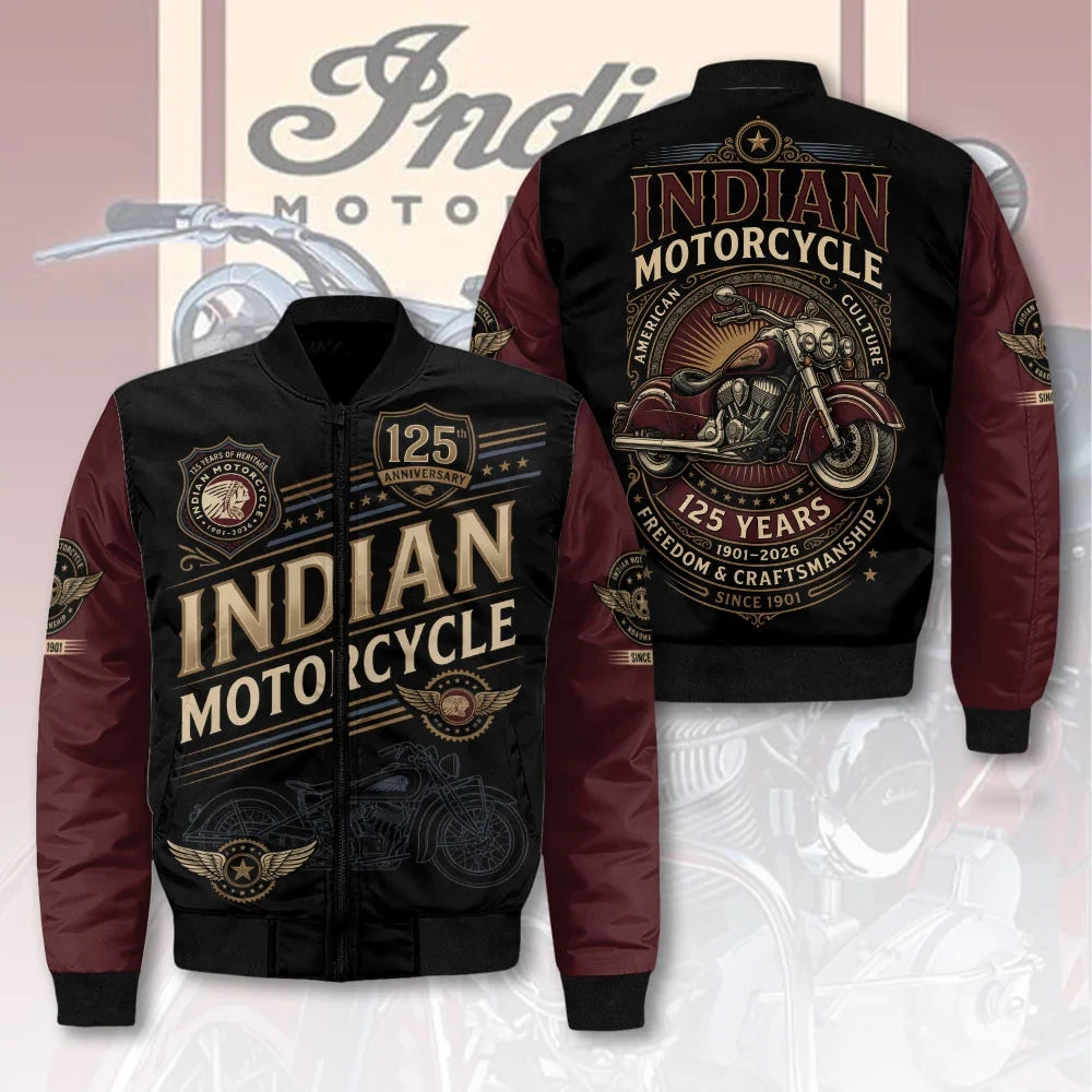 Indian Motorcycle 125th Anniversary Bomber Jacket Freedom And Craftsmanship Merch Gifts - Merchluma