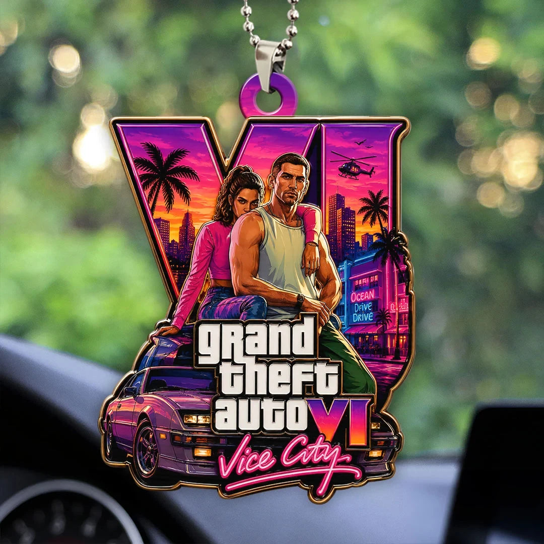 Grand Theft Auto VI Acrylic Car Ornament Car Hanging Decor GTA 6 Merch Gift For Husband - Merchluma