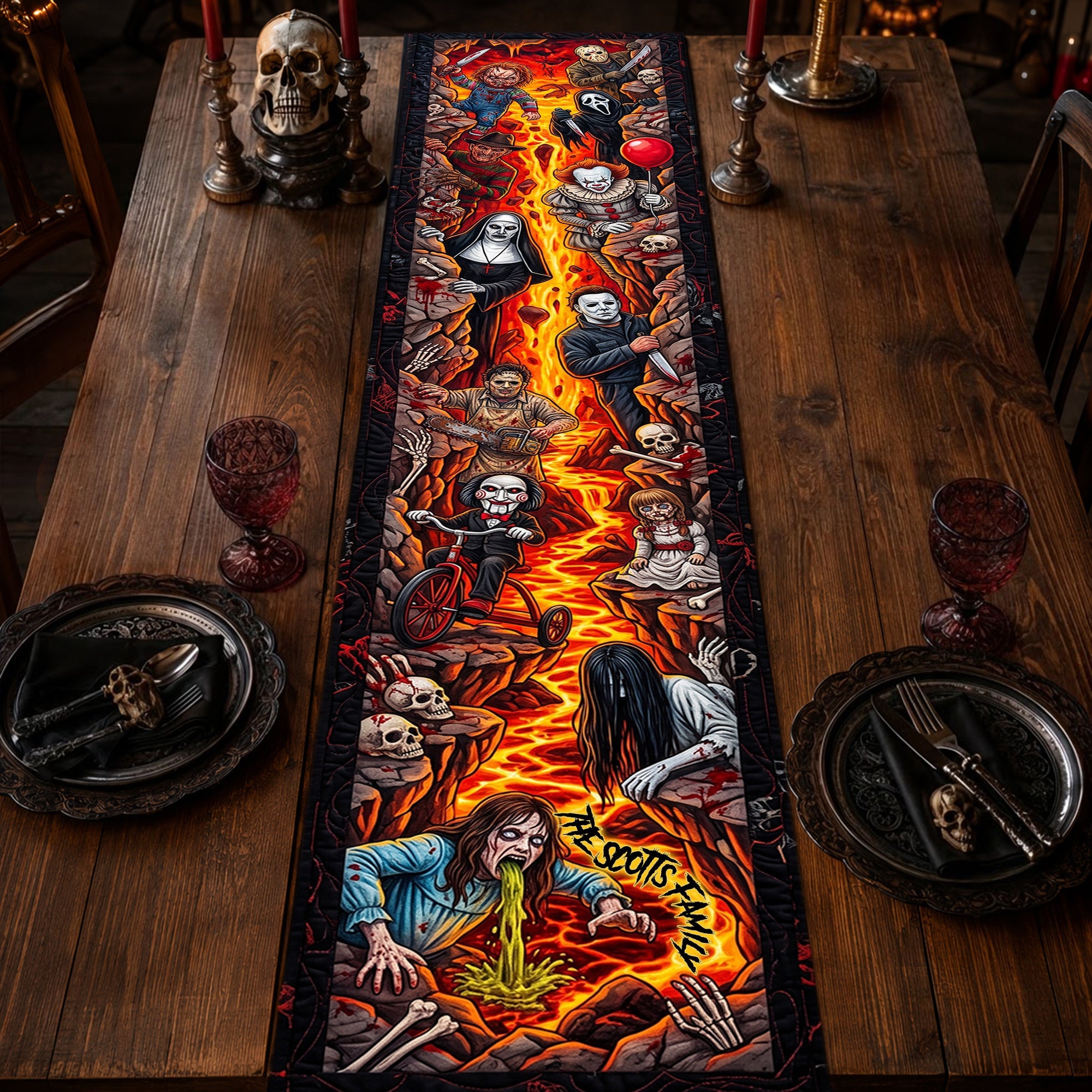 Personalized Scary Villain Quilted Table Runner Halloween Home Decor Gift For Horror Lovers - Merchluma