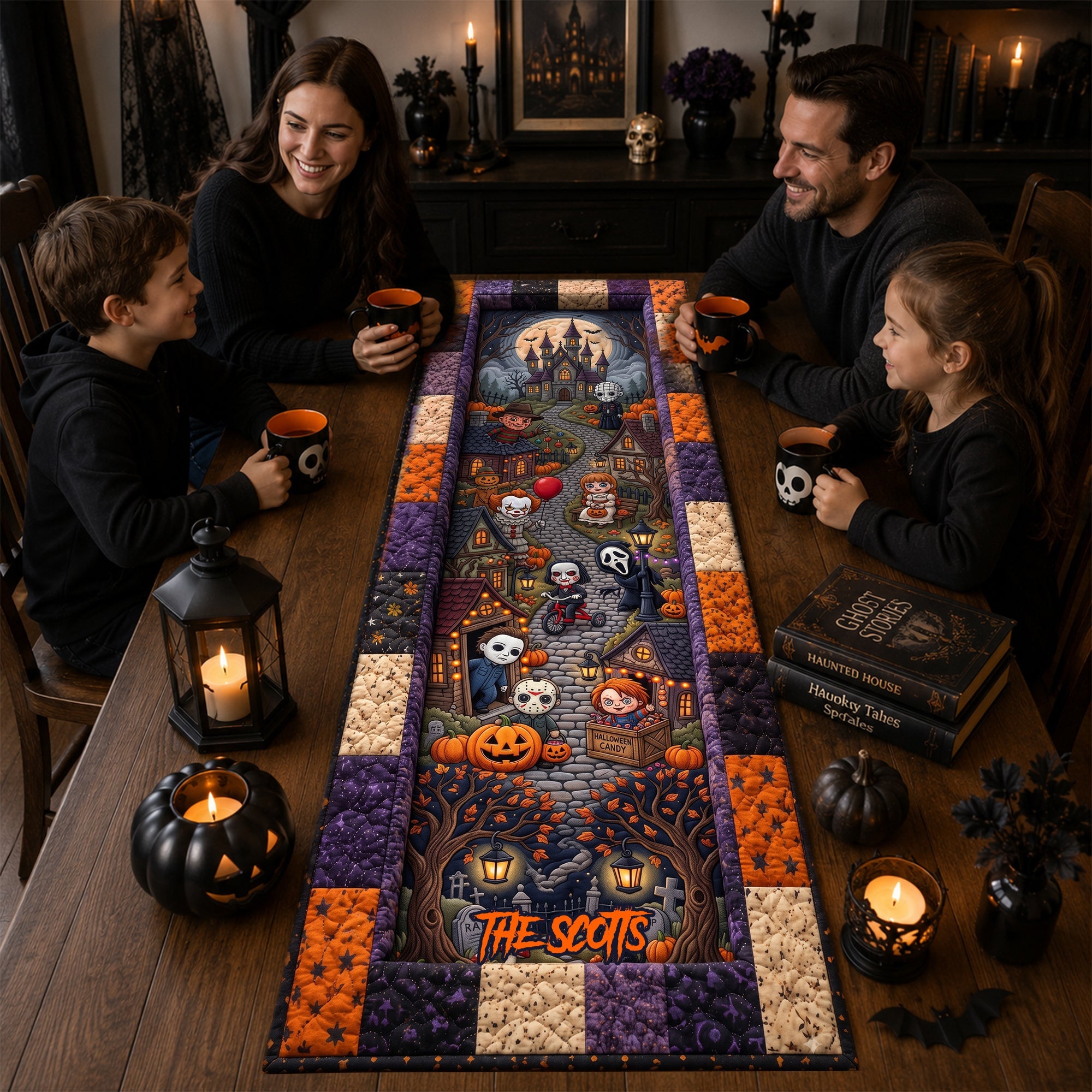 Personalized Horror Character Halloween Quilted Table Runner Creepy Decor Gifts For Halloween - Merchluma