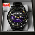 Personalized Fremantle Dockers Black Stainless Steel Watch AFL Fremantle Dockers Merch - Merchluma