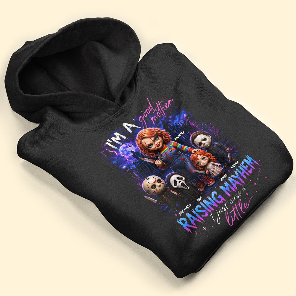 Personalized Horror Character Mayhem Managed Mom Hoodie Halloween Gifts For Mother - Merchluma