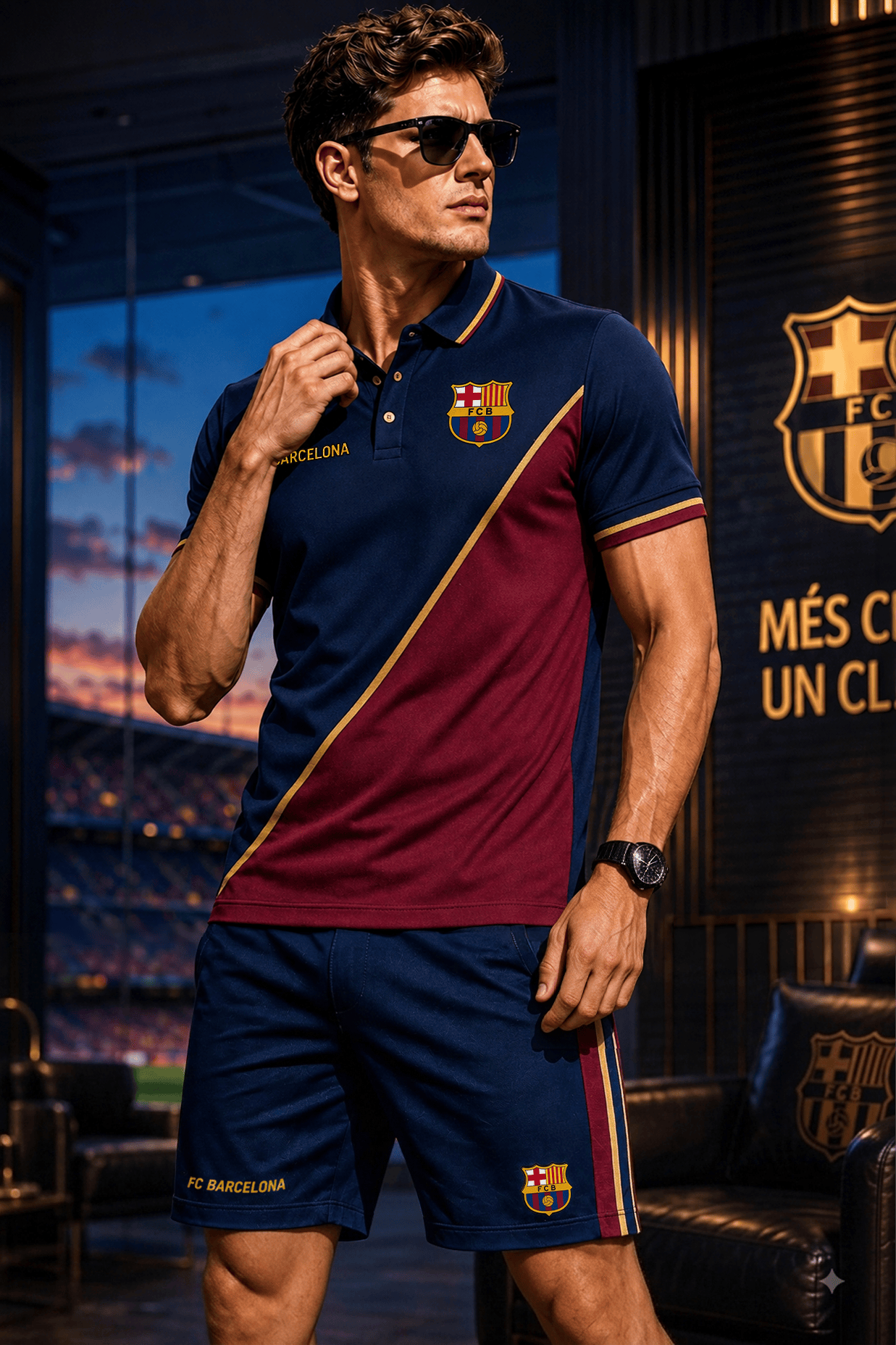 Personalized Barca FC Sport Polo Shirt And Shorts Set FC Barcelona Merch Brother Gifts - Merchluma