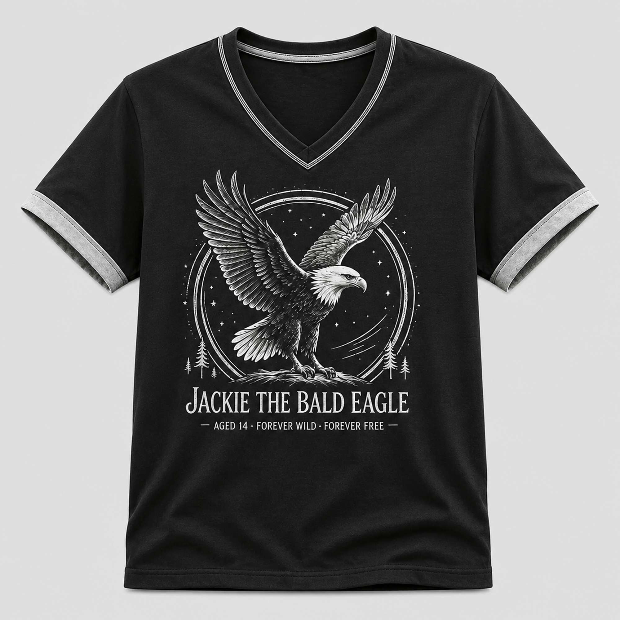 Jackie The Bald Eagle Aged 14 Forever Wild Forever Free V-Neck Shirt Jackie Memorial Gifts - Merchluma