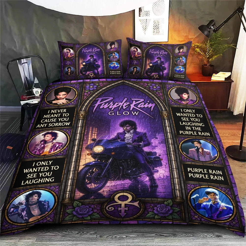 Prince Purple Rain Glow Quilted Bedding Set Prince Merch Home Decor Gift For Music Fans - Merchluma