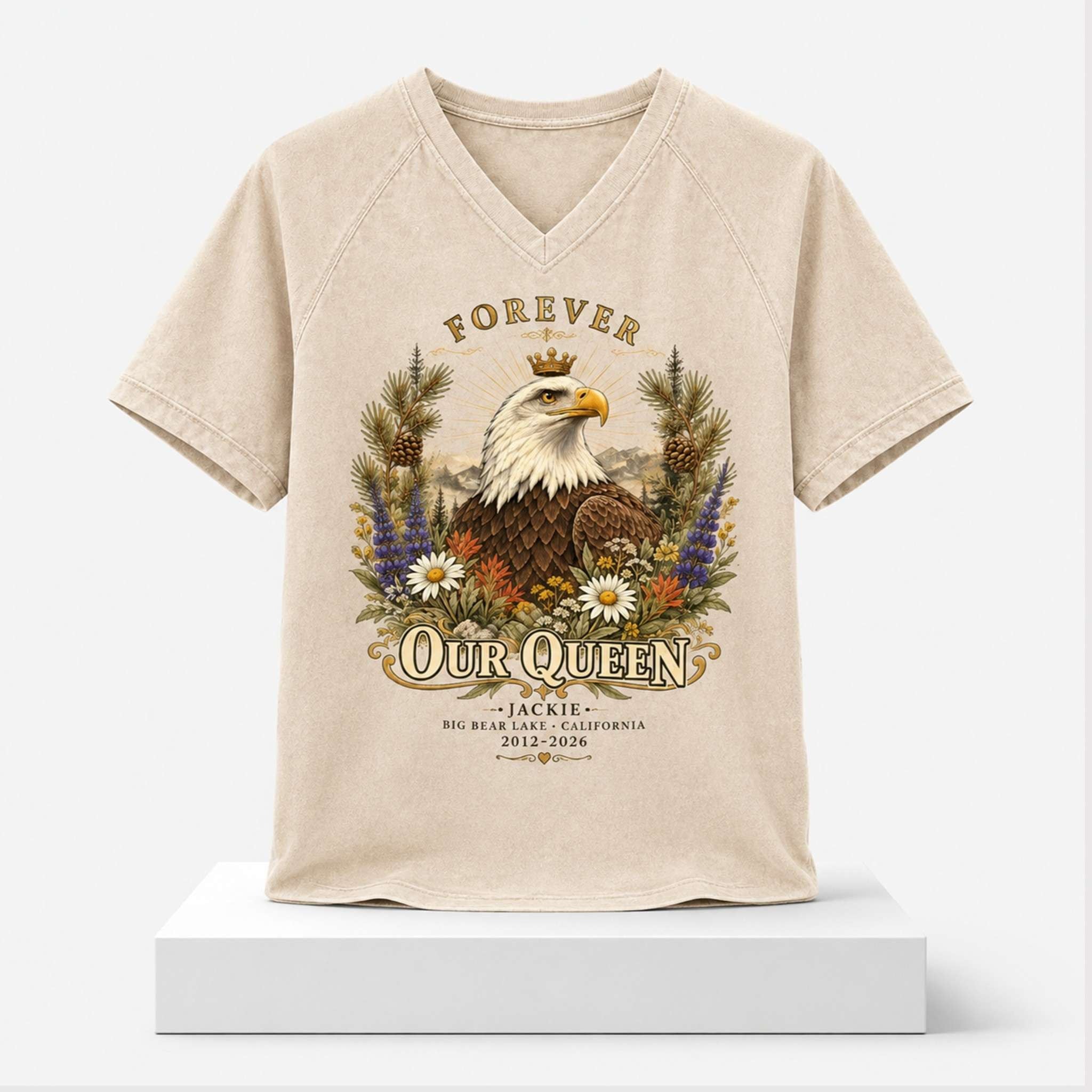 Forever Our Queen Jackie Big Bear Lake California 2012 2016 V-Neck Shirt Jackie RIP Apparel - Merchluma