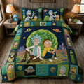 Rick And Morty Sci-Fi Portal Adventure Quilt Bedding Set Cartoon Galaxy Bedroom Decor - Merchluma