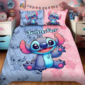 Personalized Stitch Cute Ohana Bedding Set Blue Alien Bedroom Decor Present For Sisters - Merchluma