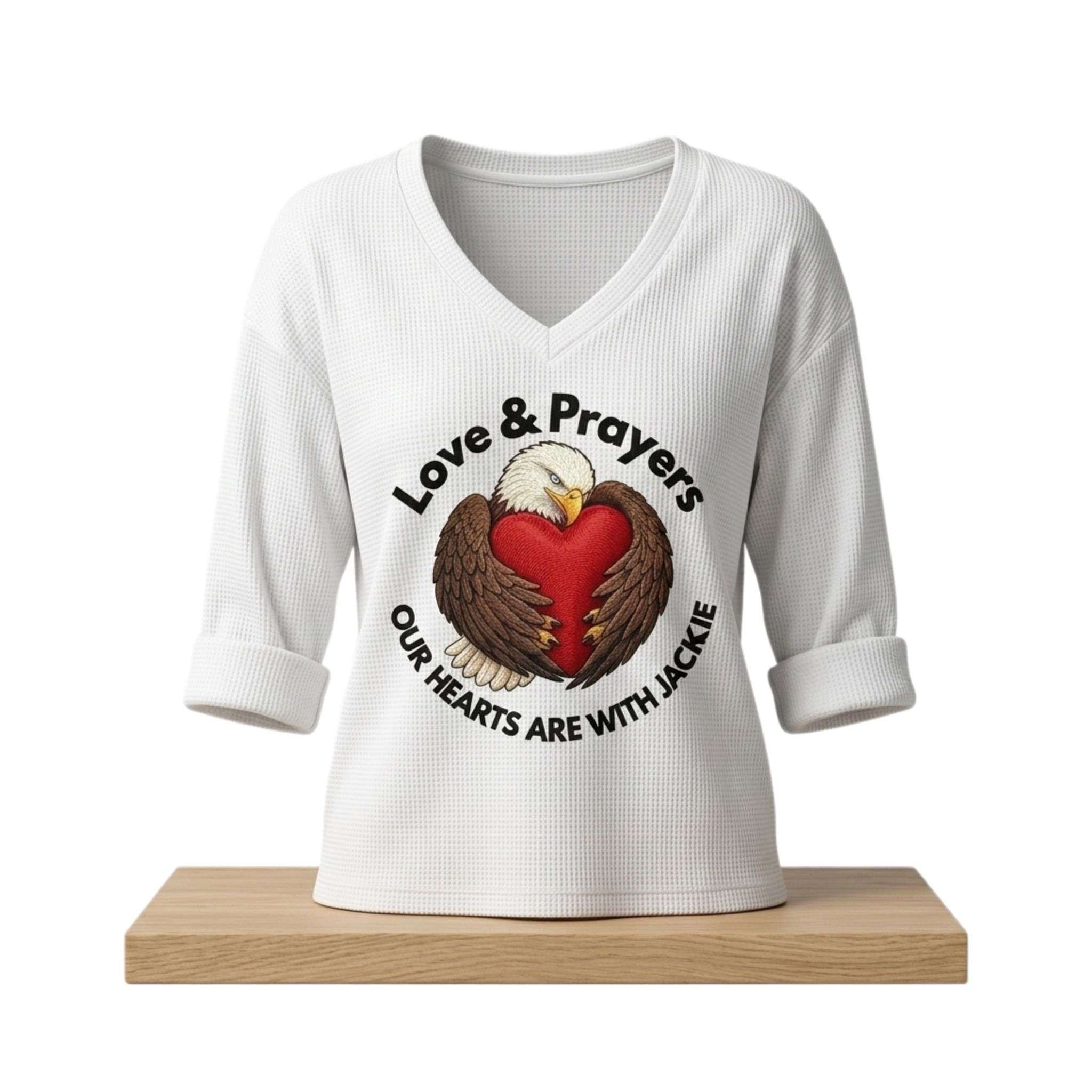 Love And Prayers Our Hearts Are With Jackie V-Neck Long Sleeve Shirt Jackie Memorial Apparel - Merchluma