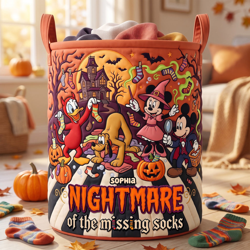 Personalized Mickey And Friends Gothic Socks Quilted Laundry Basket Halloween Gifts Ideas - Merchluma