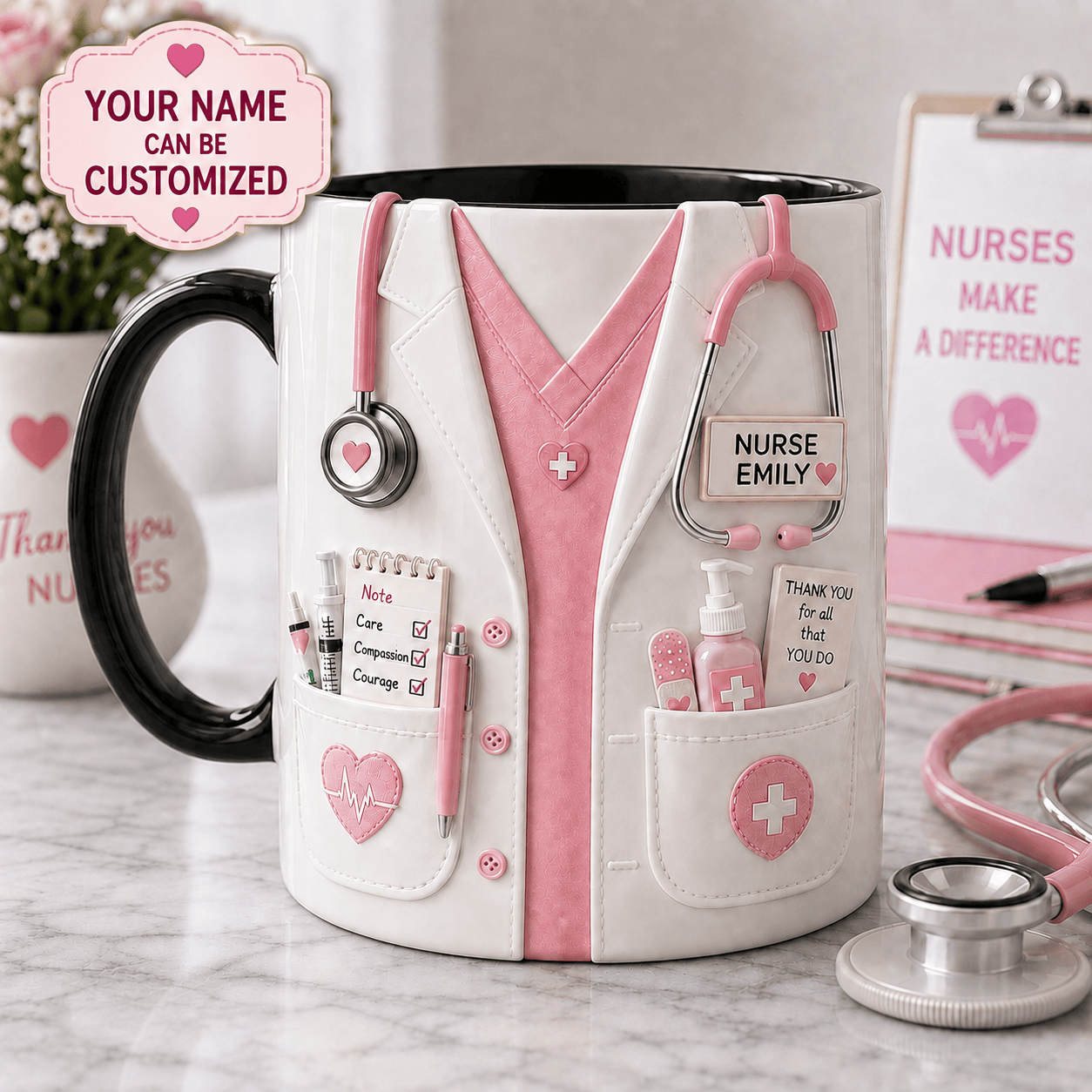 Personalized Pink Nurse Mug Nurse Coffee Cup Appreciation Gifts For Her - Merchluma