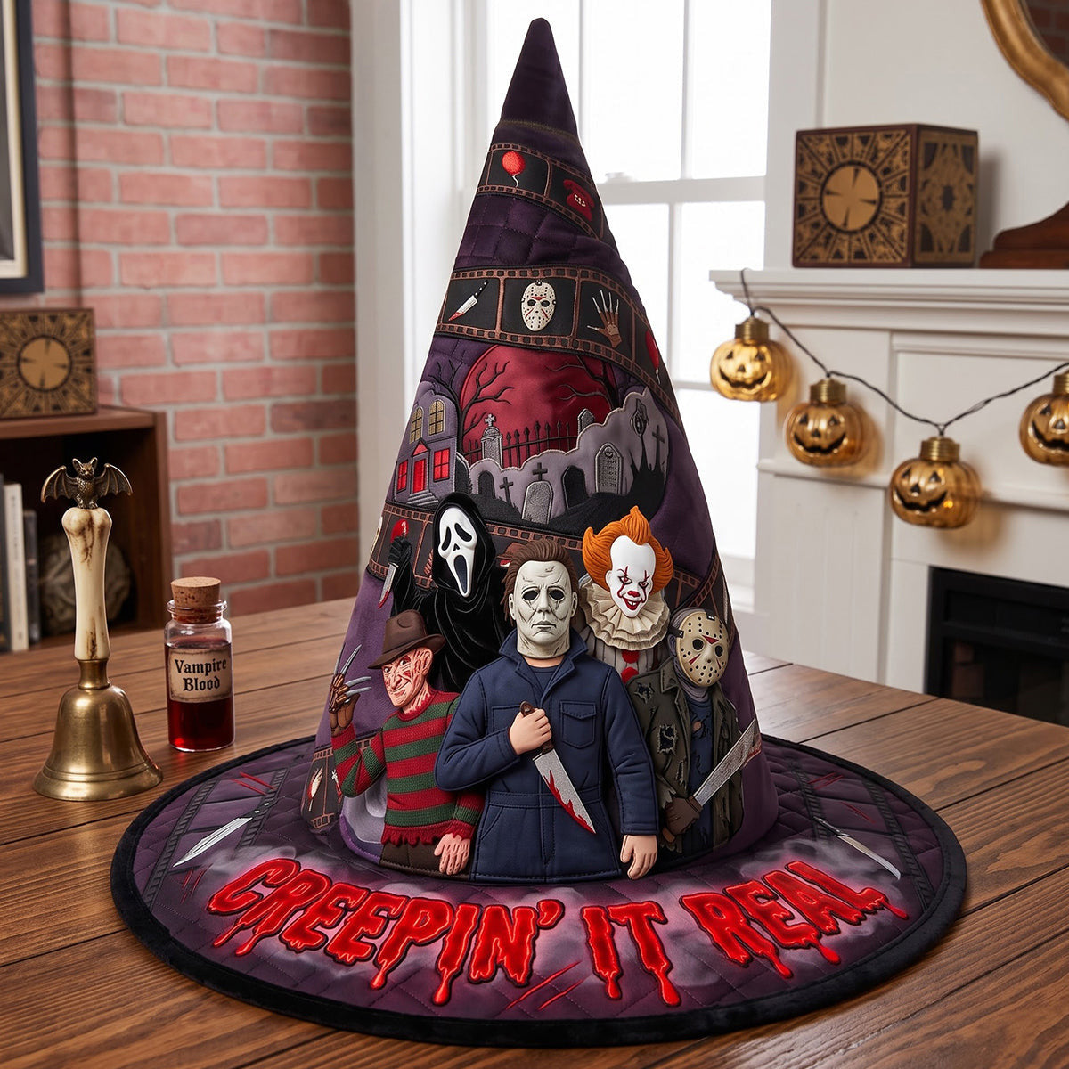 Horror Character Creepin' It Real Quilted Witch Hat Halloween Gifts For Horror Lovers - Merchluma