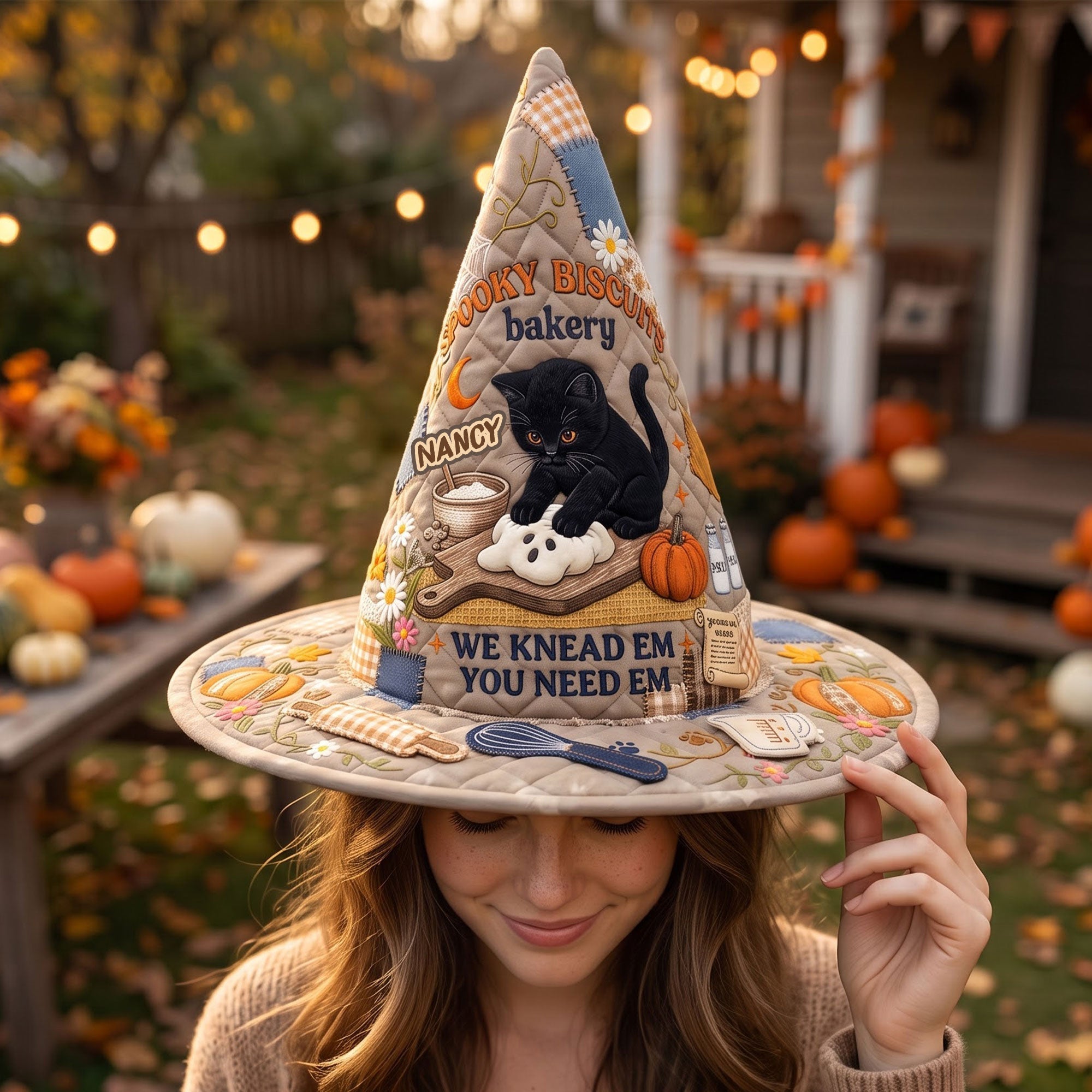 Personalized Kneading Cat Baker Quilted Witch Hat Halloween Gifts For Cat Lovers - Merchluma