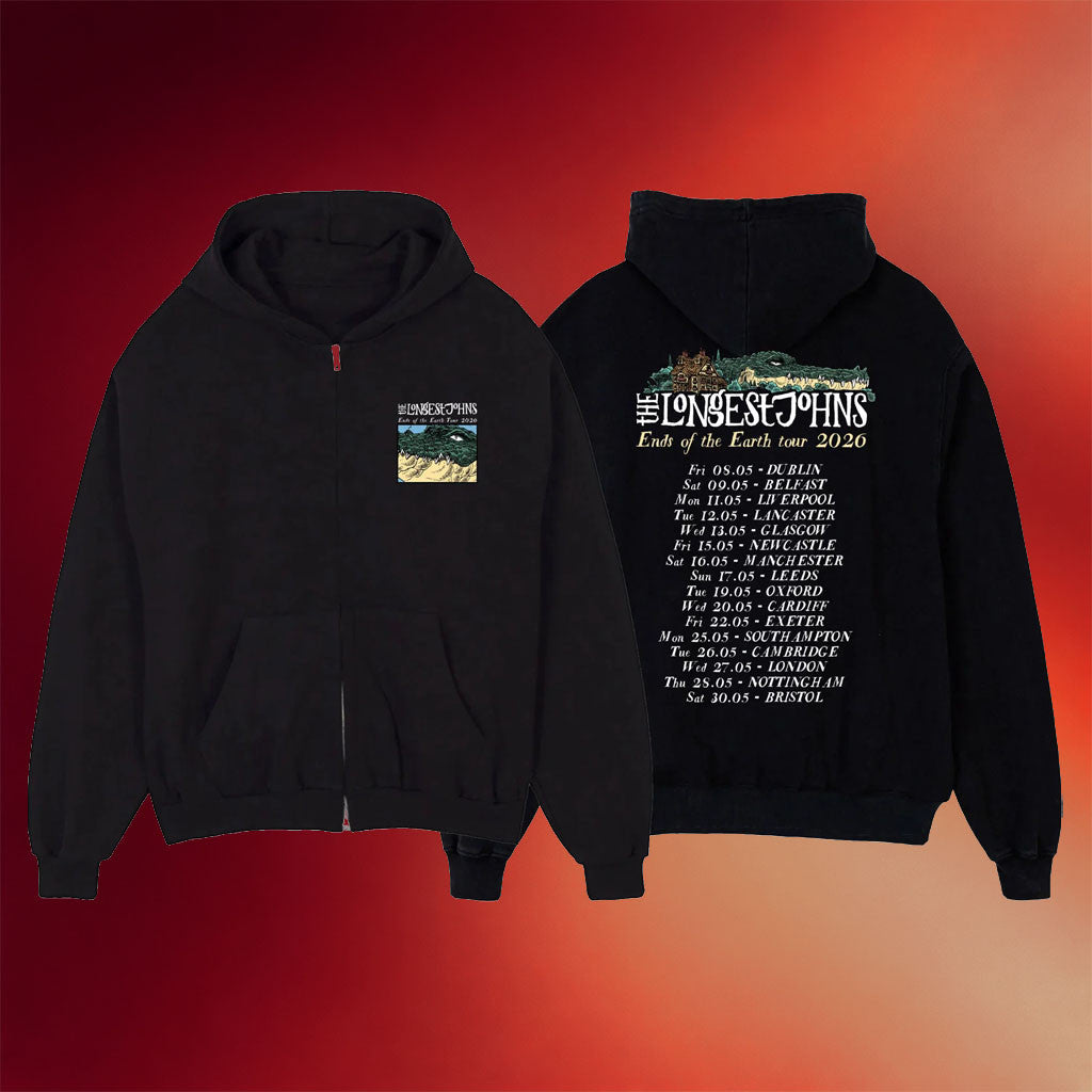 The Longest Johns Merch 2026 Ends Of The Earth UK Tour Black Zip Hoodie Music Lovers Gifts - Merchluma