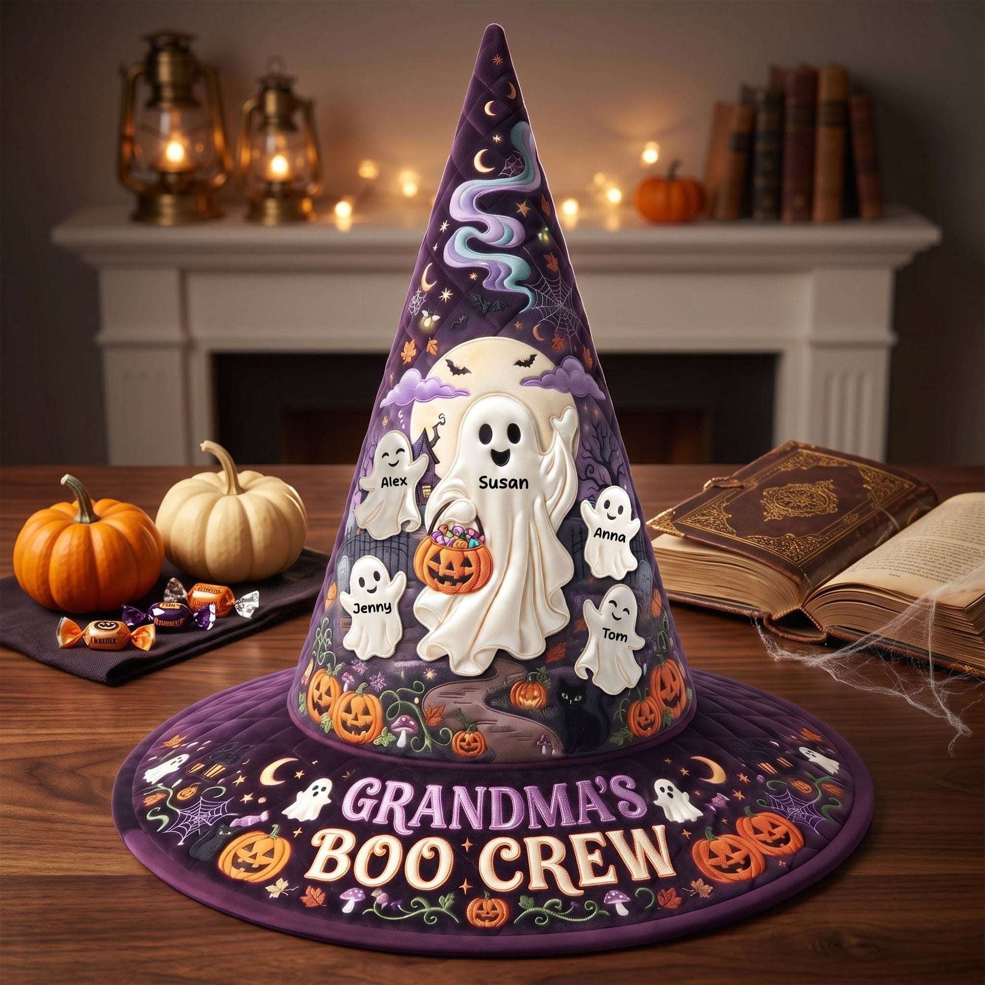 Personalized Mama's Boo Crew Quilted Witch Hat Halloween Themed Cute Holiday Decor - Merchluma