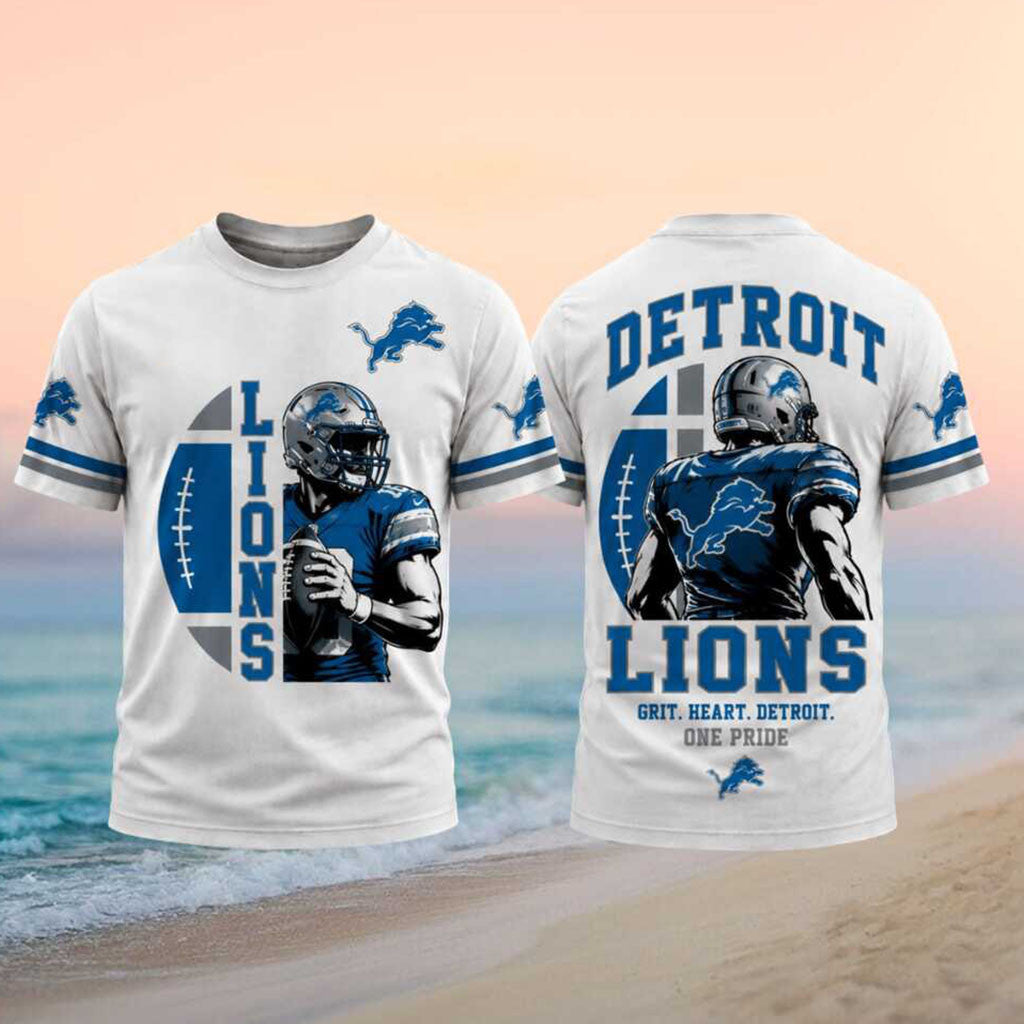 Detroit Lions Merch Grit Heart Detroit One Pride T-Shirt Gifts For Football Lovers - Merchluma