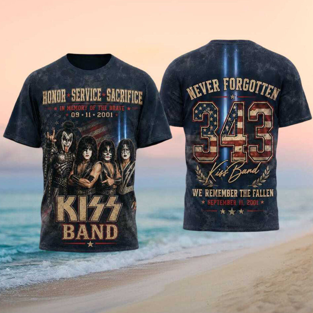 Kiss Band 911 Memorial Never Forgotten Shirt KISS Merch 9 11 Clothing Gift For Patriots - Merchluma