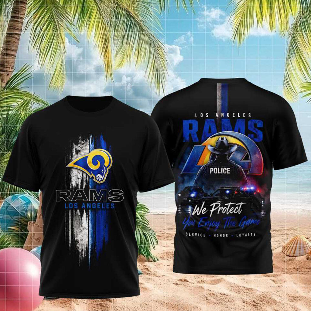 Los Angeles Rams Police Officer Thin Blue Line Football Shirt LA Rams Merch Game Day Apparel - Merchluma
