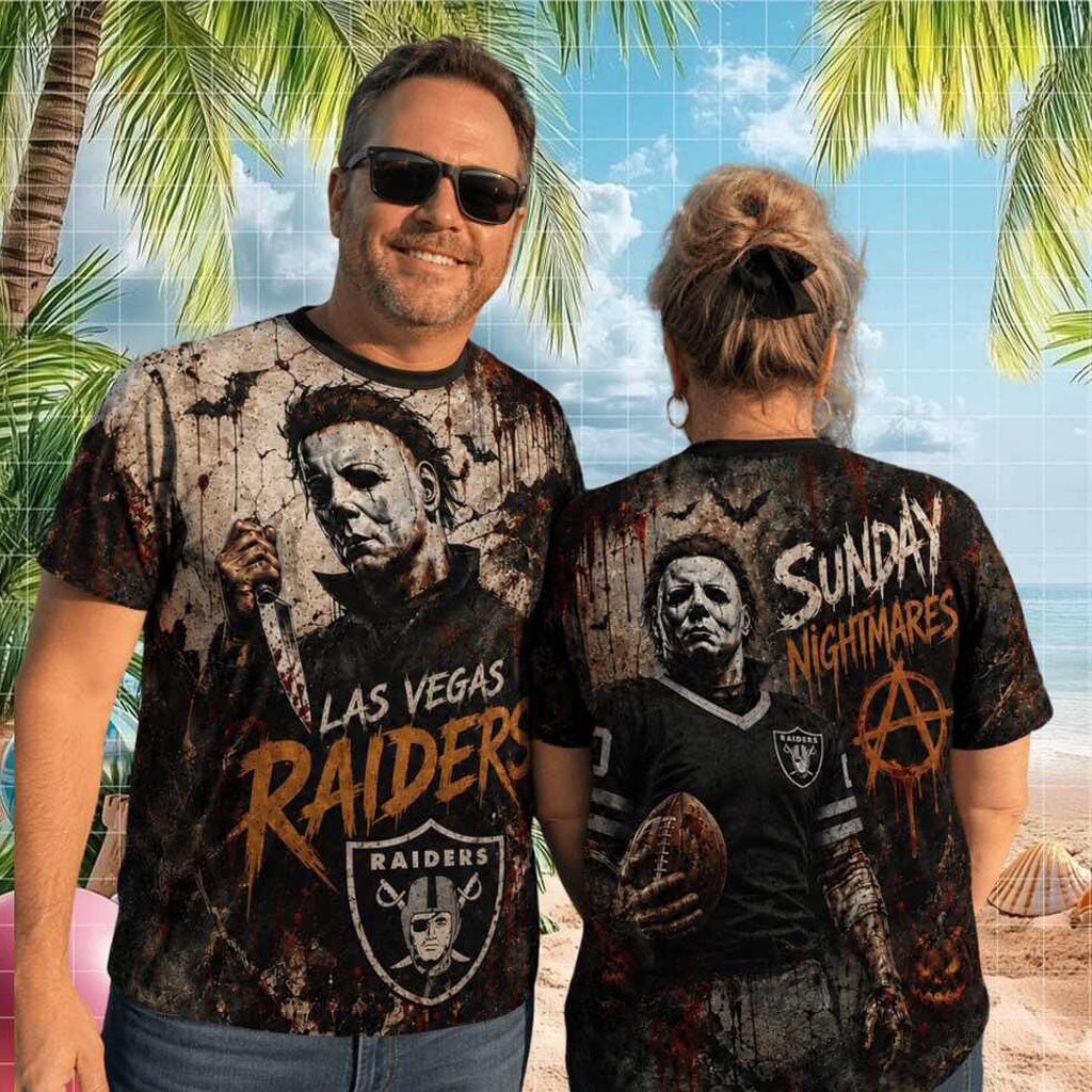 LV Raiders Michael Myers Sunday Nightmares Horror Shirt Raiders Merch Gift For Game Day - Merchluma