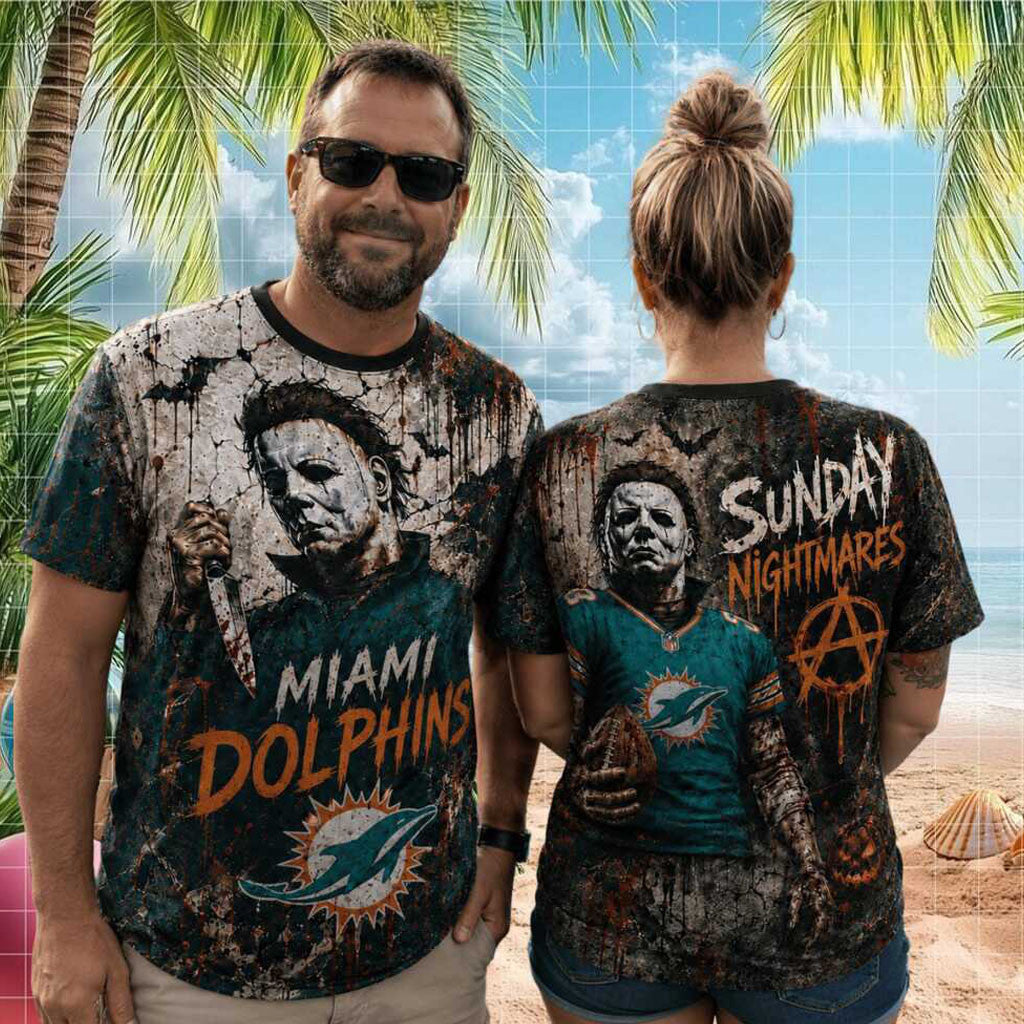 Miami Dolphins Michael Myers Sunday Nightmares Horror Shirt Miami Dolphins Merch Fan Gifts - Merchluma