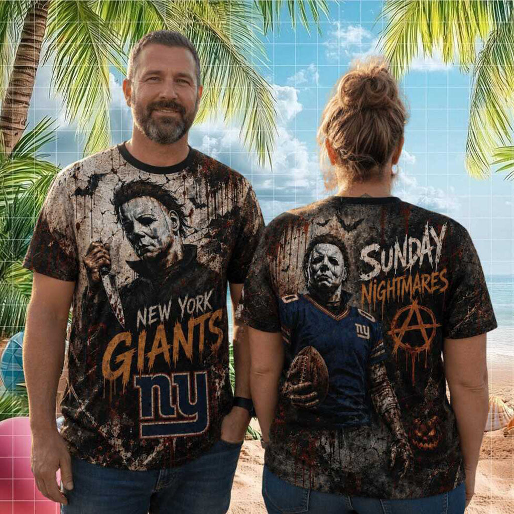 New York Giants Michael Myers Sunday Nightmares Horror Shirt NY Giants Merch Horror Fan Gifts - Merchluma