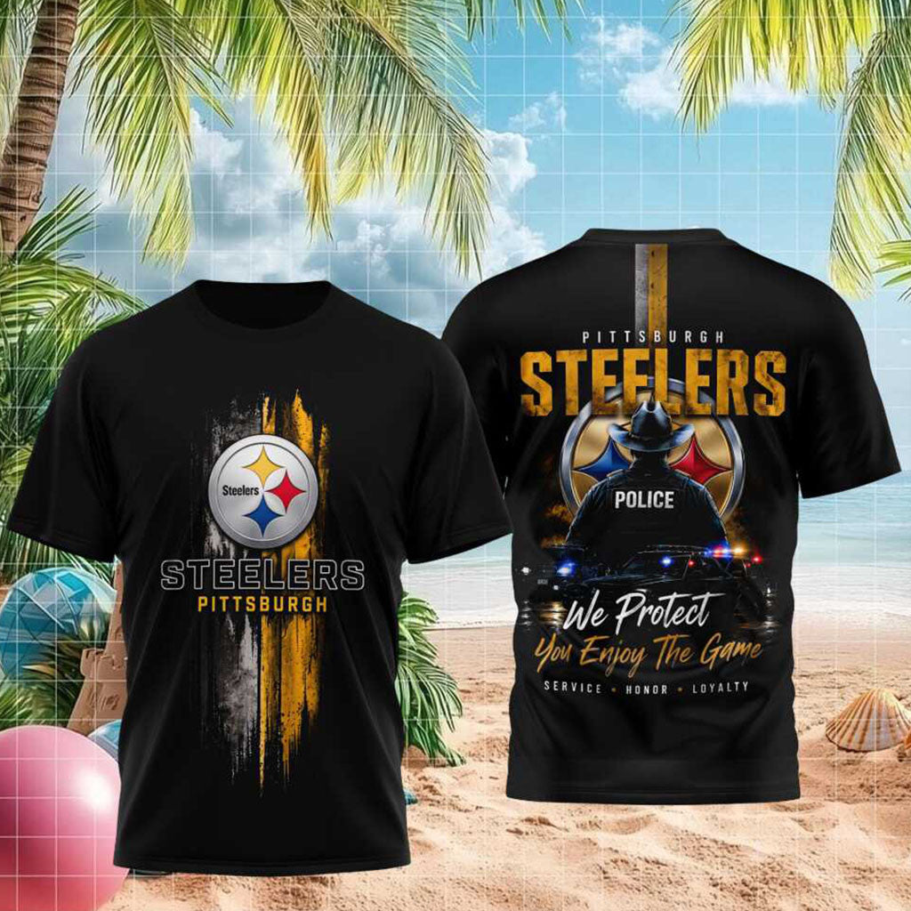 Pittsburgh Steelers Police Officer We Protect You Enjoy The Game Shirt Steelers Merch Fan Gifts - Merchluma