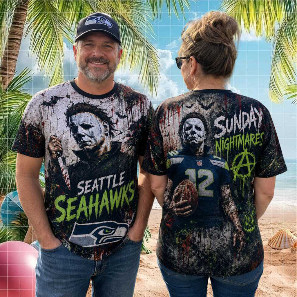 Seattle Seahawks Michael Myers Sunday Nightmares Shirt Seahawks Merch Horror Fan Gifts - Merchluma