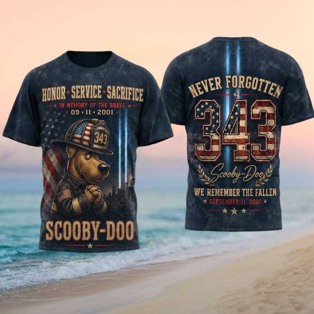 Scooby Doo September 11 Never Forgotten Firefighter Dog Shirt Patriotic Apparel Memorial Gifts - Merchluma
