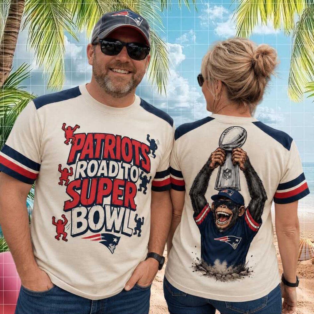 New England Patriots Monkey Trophy Road To Super Bowl T-Shirt NE Patriots Merch Fan Gifts - Merchluma