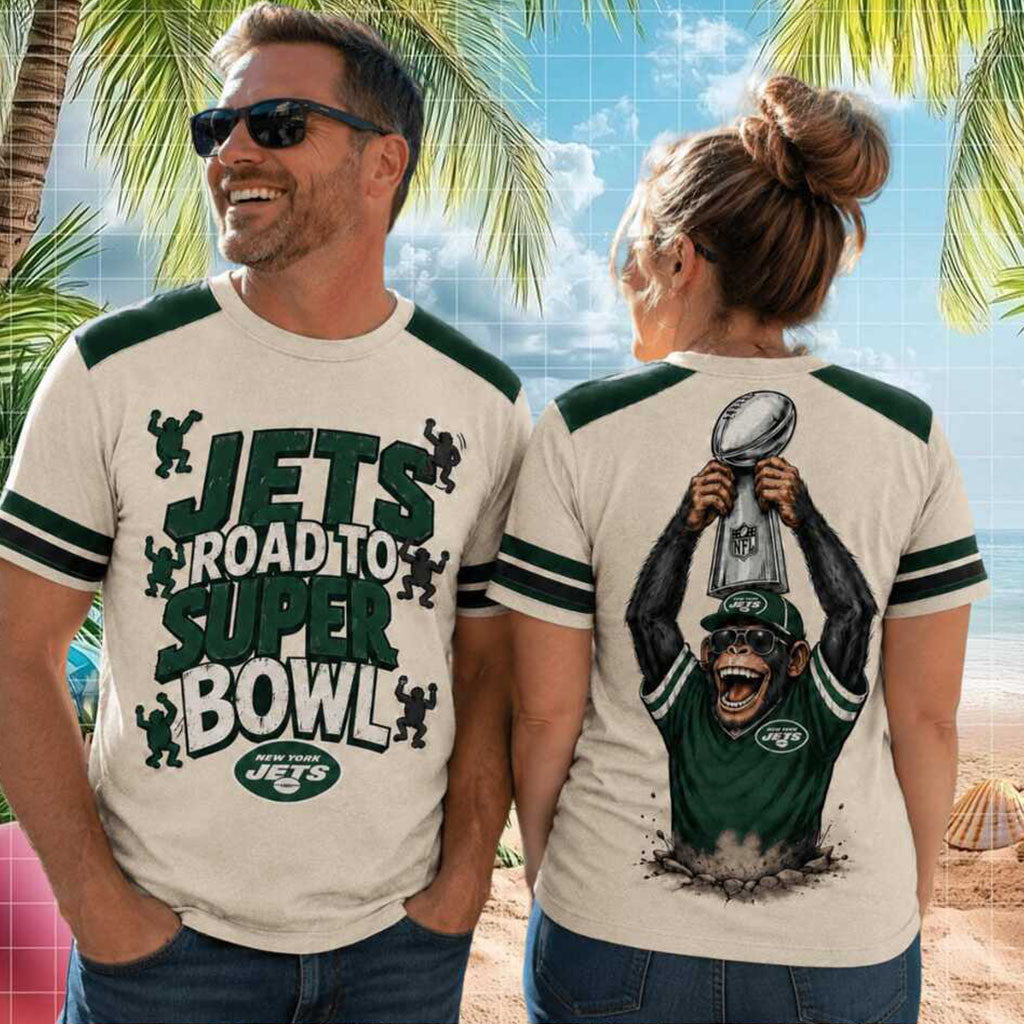 New York Jets Road To Super Bowl Football Monkey Shirt NY Jets Merch Present For Game Day - Merchluma