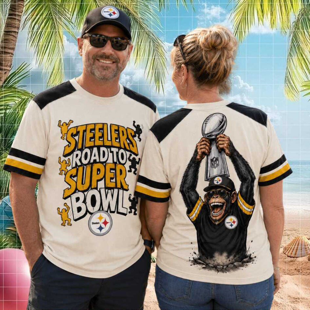 Pittsburgh Steelers Monkey Trophy Road To Super Bowl T-Shirt Steelers Merch Football Fan Gifts - Merchluma