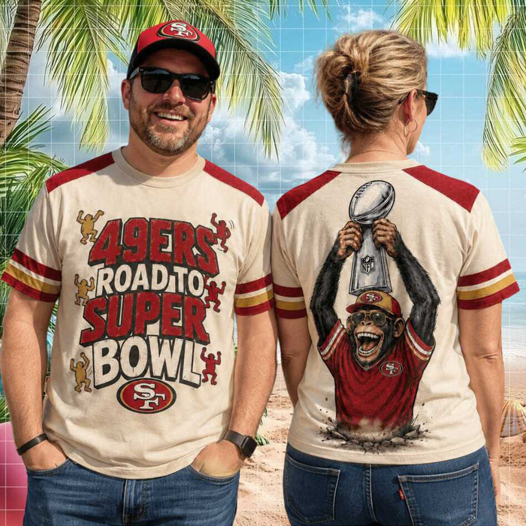 San Francisco 49ers Monkey Trophy Road To Super Bowl T-Shirt SF 49ers Merch Football Fan Gifts - Merchluma