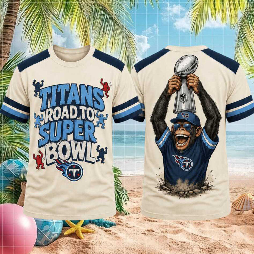 Tennessee Titans Road To Super Bowl Football Monkey Shirt Titans Merch Game Day Gifts Ideas - Merchluma