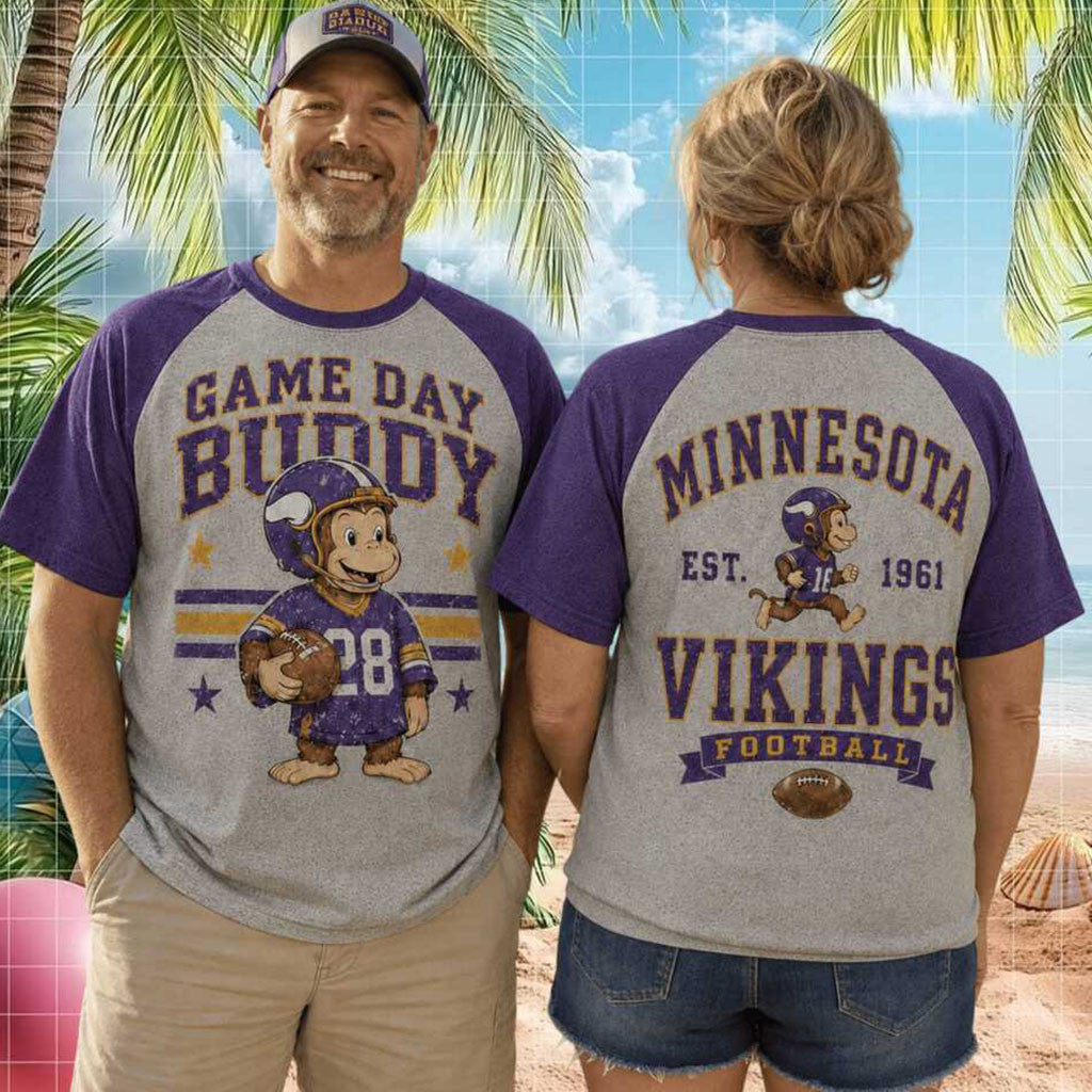 Minnesota Vikings Football Monkey Game Day Buddy Vintage Style Shirt MN Vikings Merch Fan Gifts - Merchluma