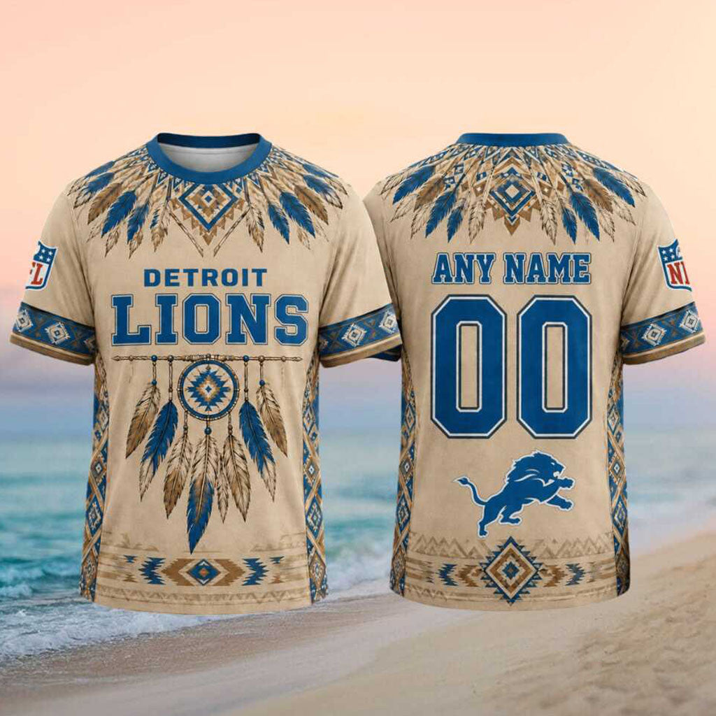 Custom Detroit Lions Tribal Dreamcatcher T-Shirt Game Day Apparel Detroit Lions Fans Gifts - Merchluma